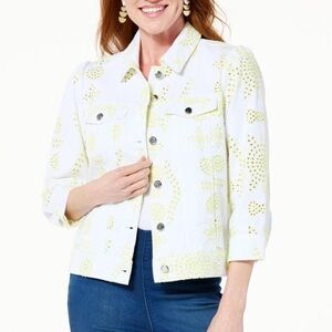 G by Giuliana White and Yellow Embroidered Jean Jacket
